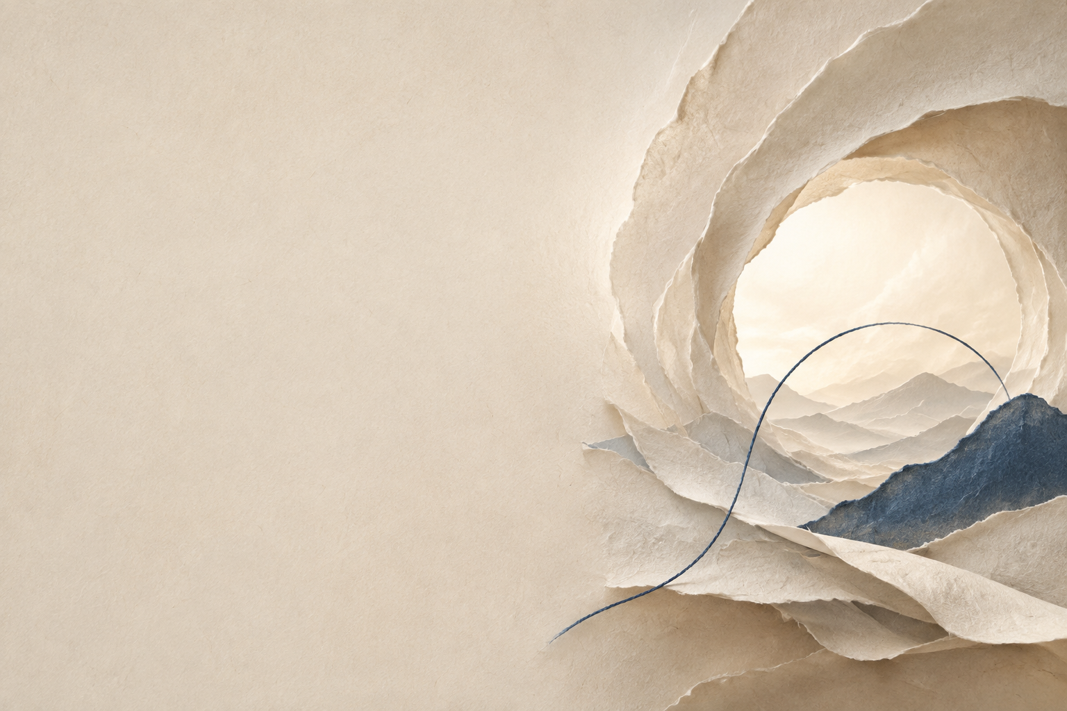 An open circle in layered paper with a clear indigo arc
